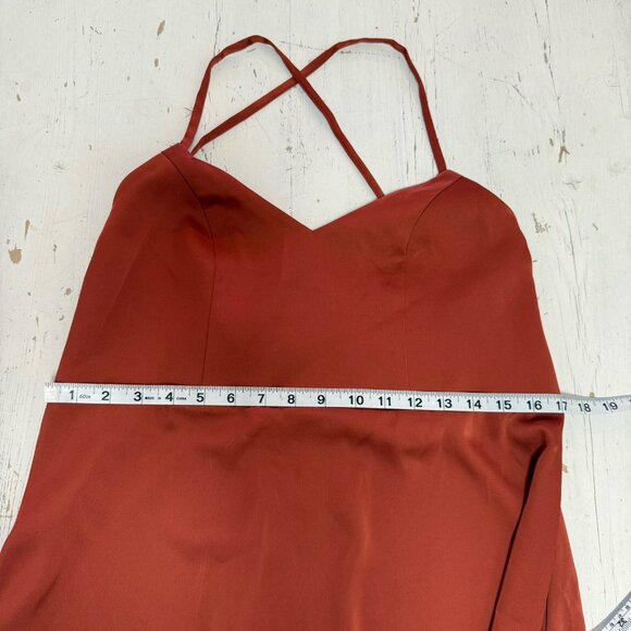 Azazie Dress New Bridesmaid Prom Wedding Party Rust Burnt Orange Spaghetti Strap - Picture 8 of 14
